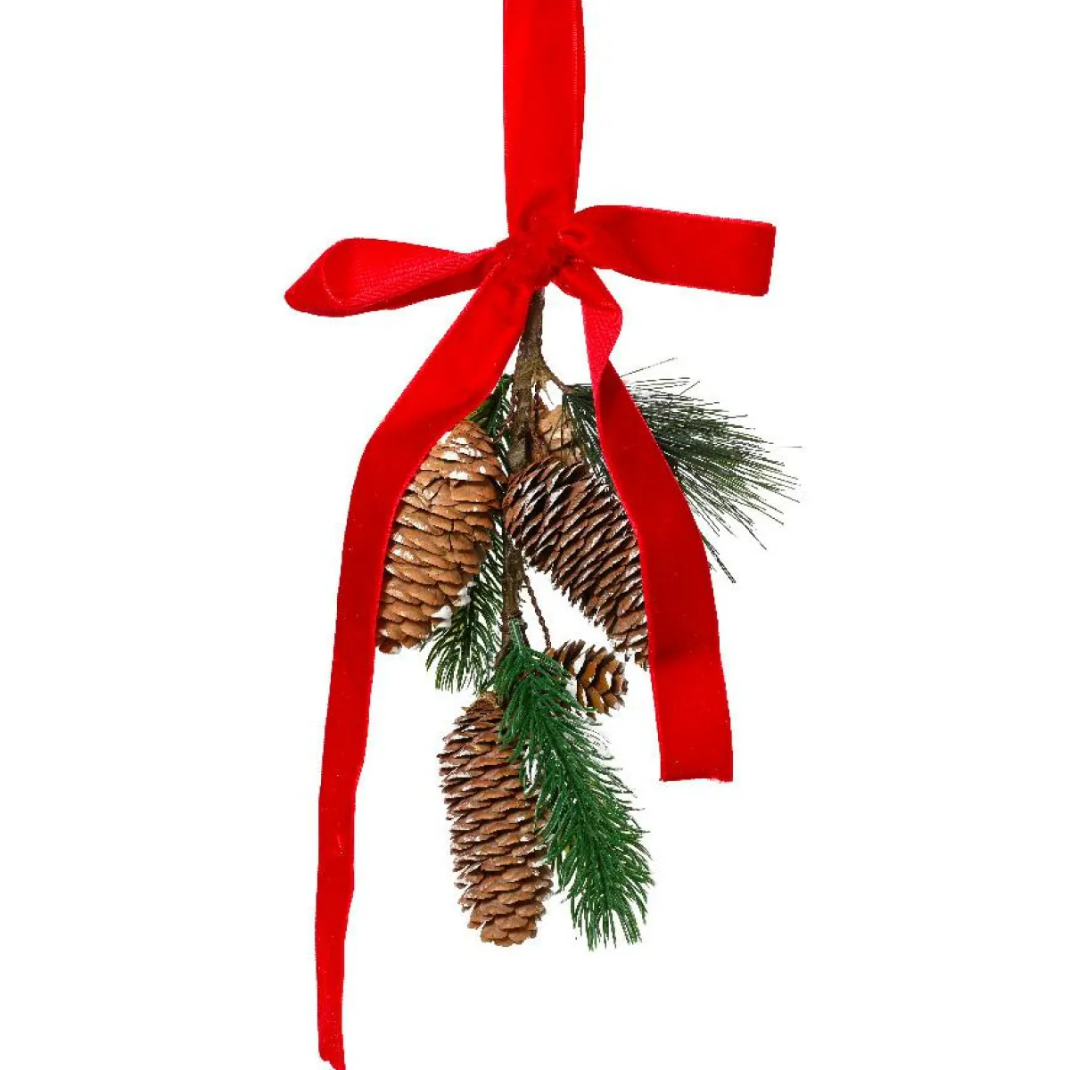 KAEMINGK Suspension décorative (H26 cm) Pomme de pin et nœud en velours Rouge New
