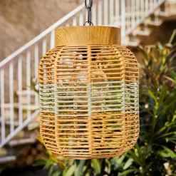#N/A Suspension de jardin solaire résine tressée LED (D20 cm) Toscane Vert New
