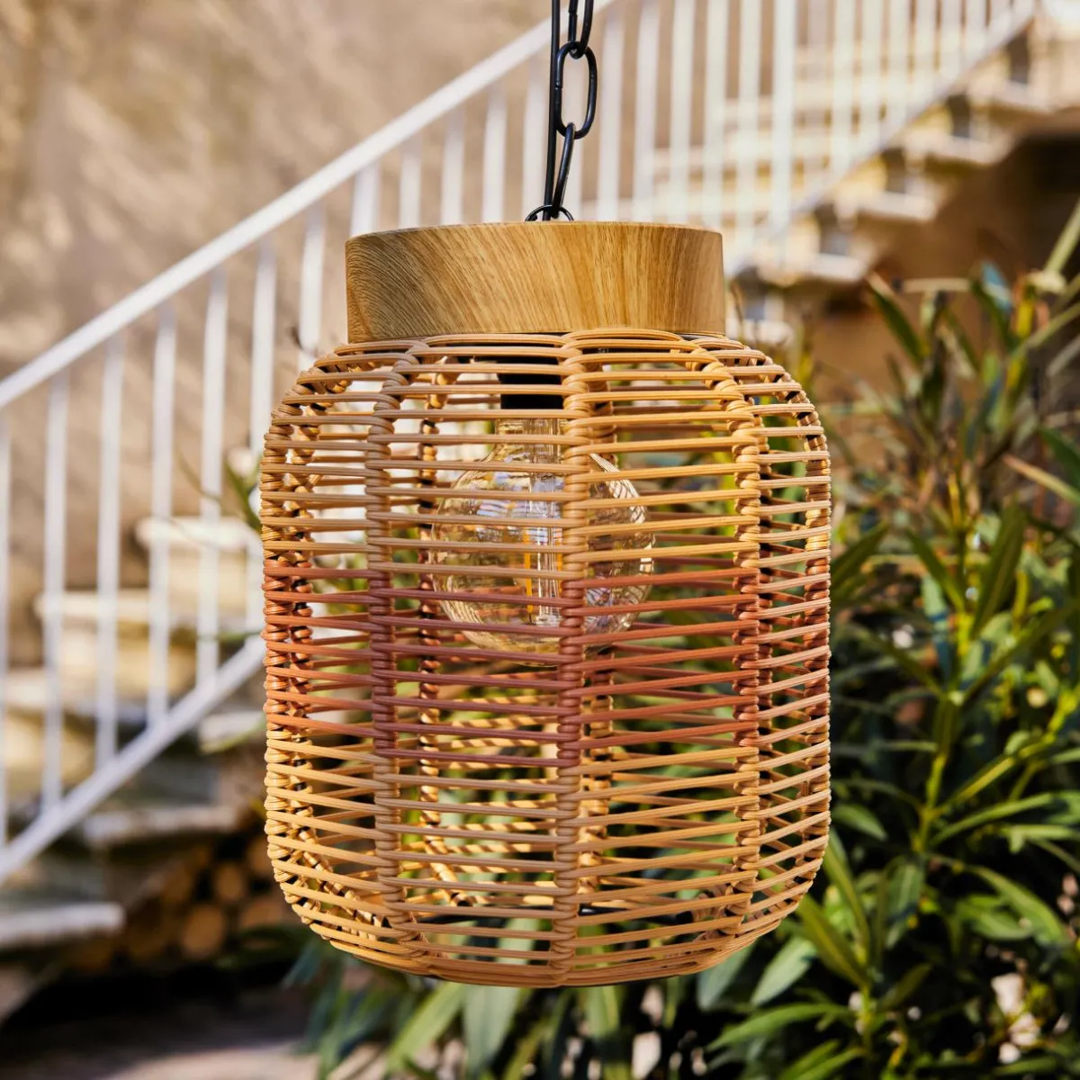 #N/A Suspension de jardin solaire résine tressée LED (D20 cm) Toscane Terracotta Orange