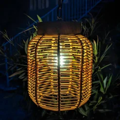 #N/A Suspension de jardin solaire résine tressée LED (D20 cm) Toscane Terracotta Orange