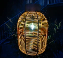 #N/A Suspension de jardin solaire résine tressée LED (D27 cm) Toscane Terracotta Orange Clearance
