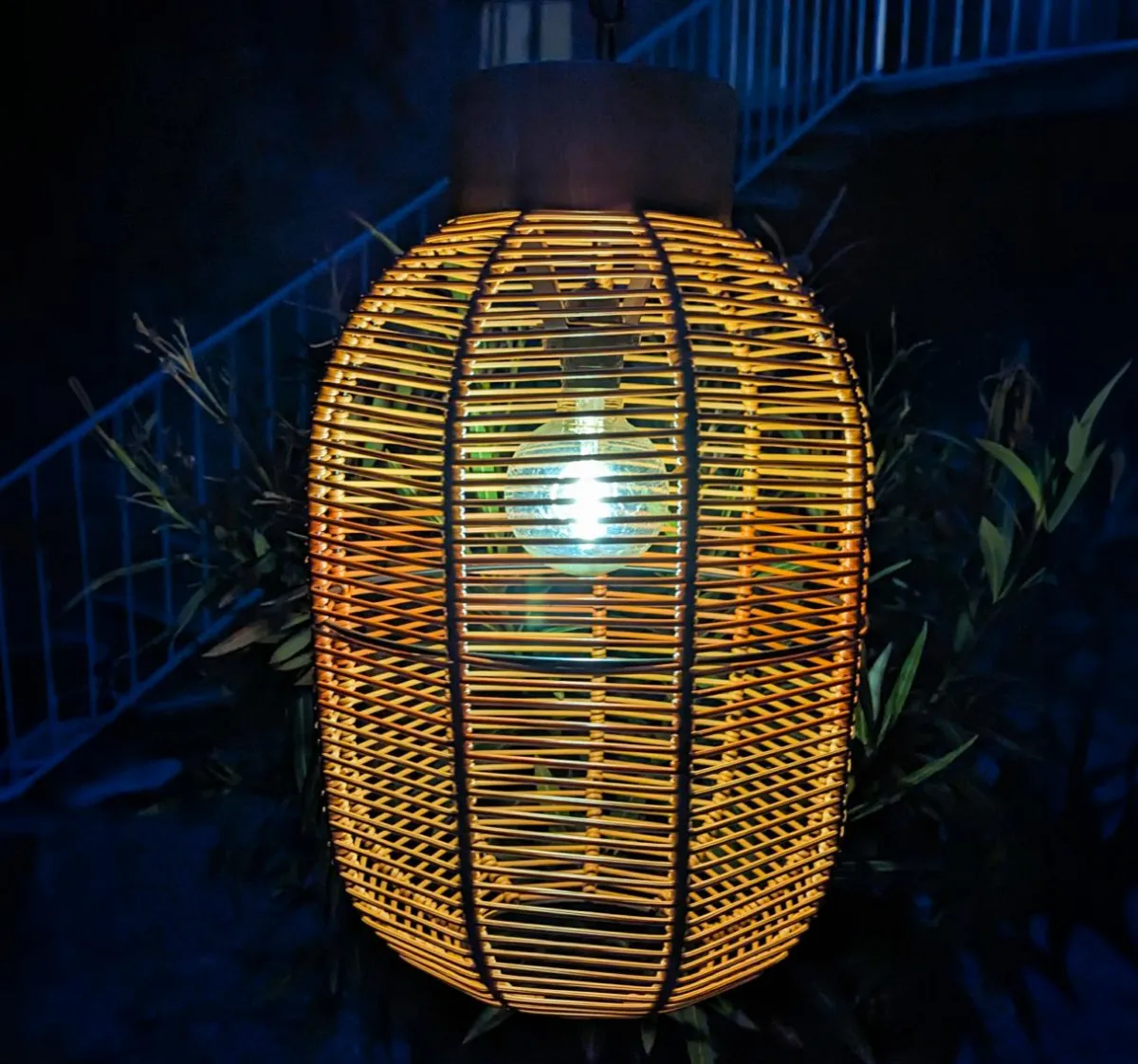 #N/A Suspension de jardin solaire résine tressée LED (D27 cm) Toscane Terracotta Orange Clearance
