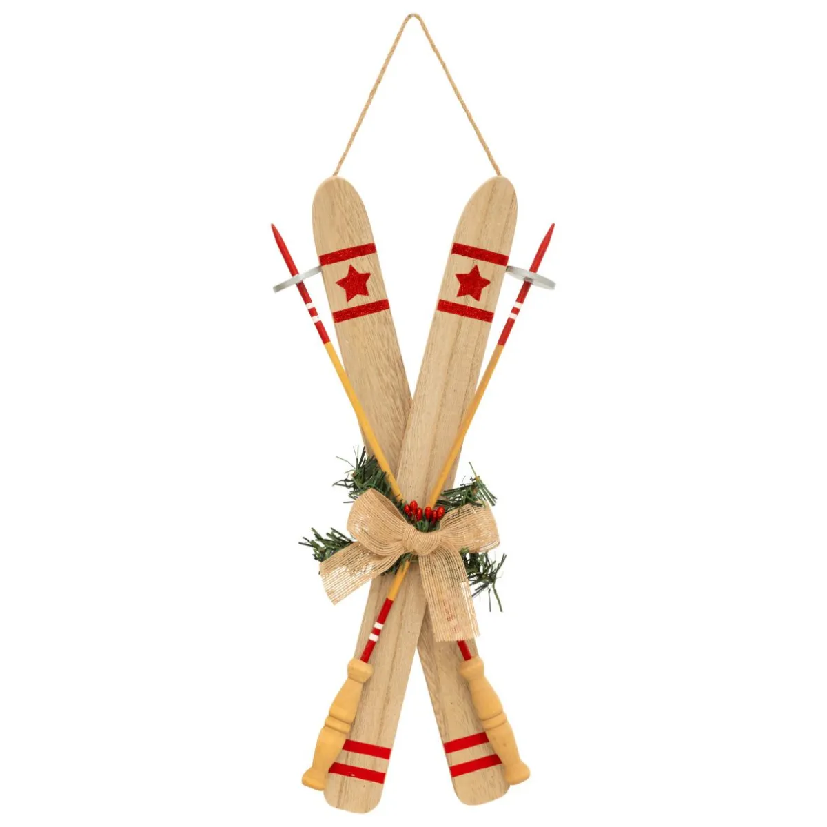 JJA Suspension de Noël en bois (H45 cm) Paire de ski Naturel New