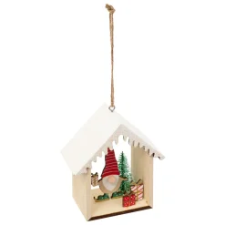 FEERIC LIGHTS Suspension de Noël en bois (H11 cm) Maisonnette de lutin pailletée Blanc Outlet