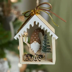 KAEMINGK Suspension de Noël en bois (H11 cm) Maison du Père Noël Marron