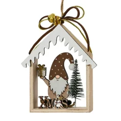 KAEMINGK Suspension de Noël en bois (H11 cm) Maison du Père Noël Marron