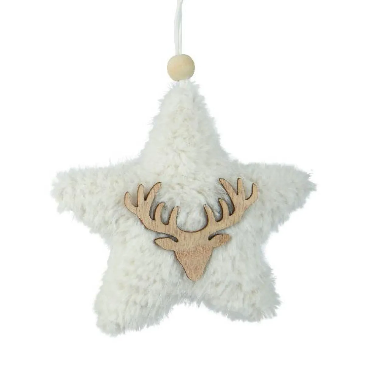 KAEMINGK Suspension de Noël en bois (H15 cm) Étoile fourrure Blanc New