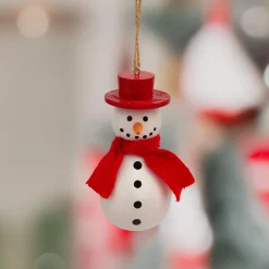 JJA Suspension de Noël en bois (H10 cm) Charmant bonhomme de neige et blanc Rouge Clearance
