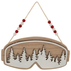 JJA Suspension de Noël en bois (H16 cm) Masque de ski Naturel New