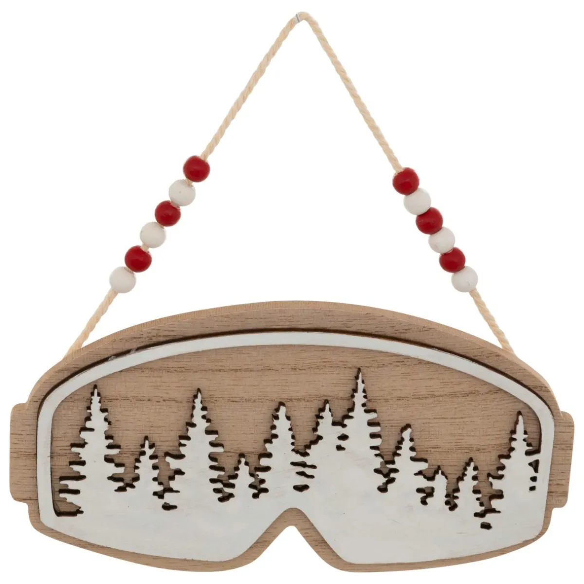 JJA Suspension de Noël en bois (H16 cm) Masque de ski Naturel New