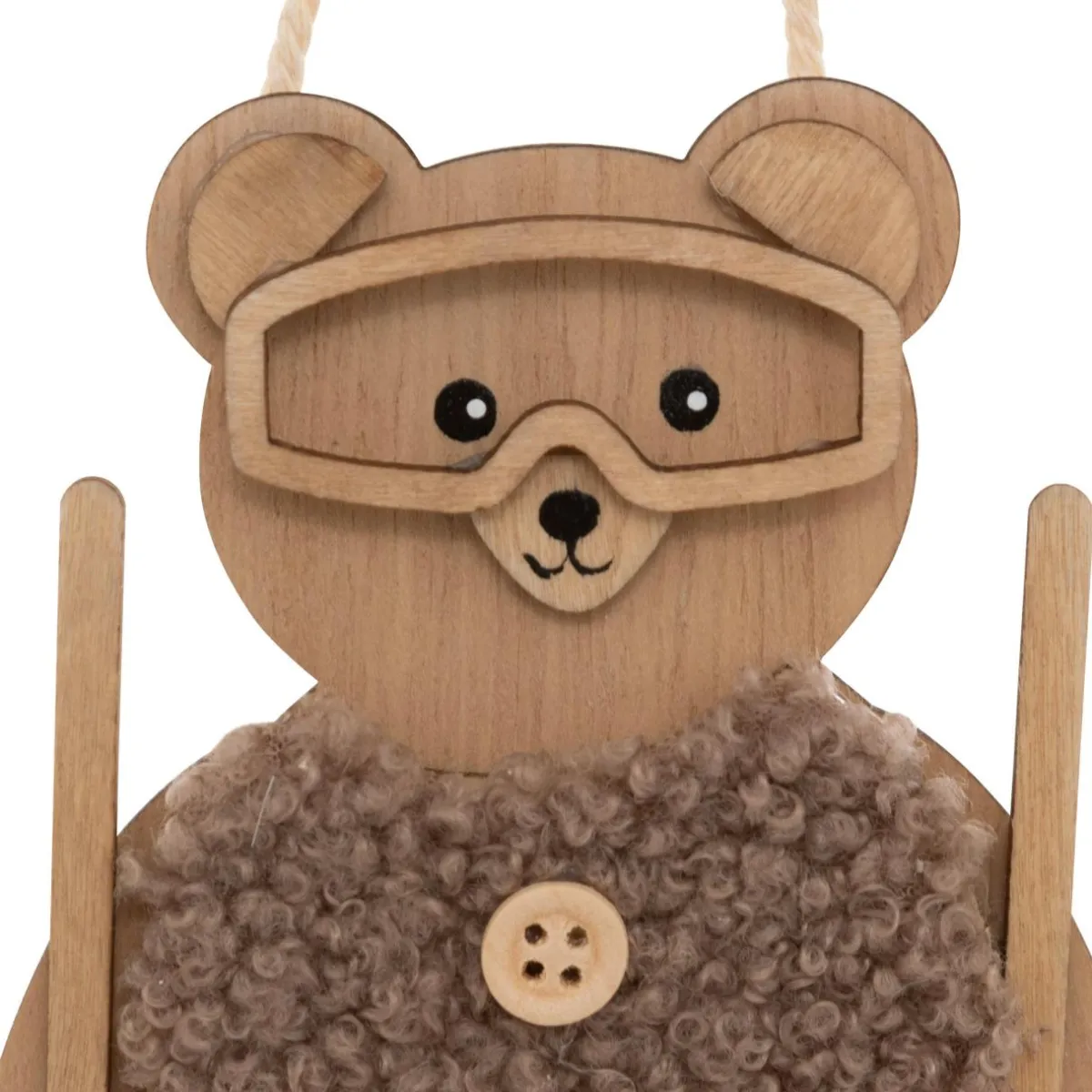 JJA Suspension de Noël en bois (H16 cm) Ourson en ski Naturel Sale