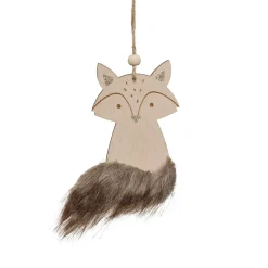 JJA Suspension de Noël en bois (H12 cm) Renard douce fourrure Marron Hot