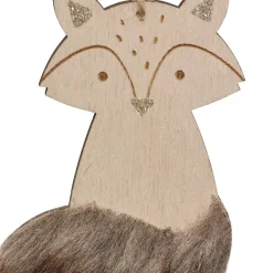 JJA Suspension de Noël en bois (H12 cm) Renard douce fourrure Marron Hot