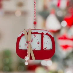JJA Suspension de Noël en bois (H12,5 cm) Télécabine de Savoie Rouge Best