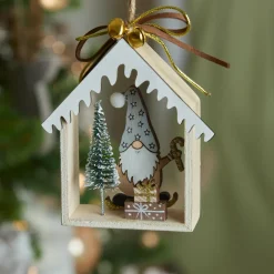 KAEMINGK Suspension de Noël en bois (H11 cm) Maison du Père Noël Gris Best