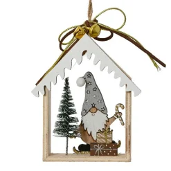 KAEMINGK Suspension de Noël en bois (H11 cm) Maison du Père Noël Gris Best