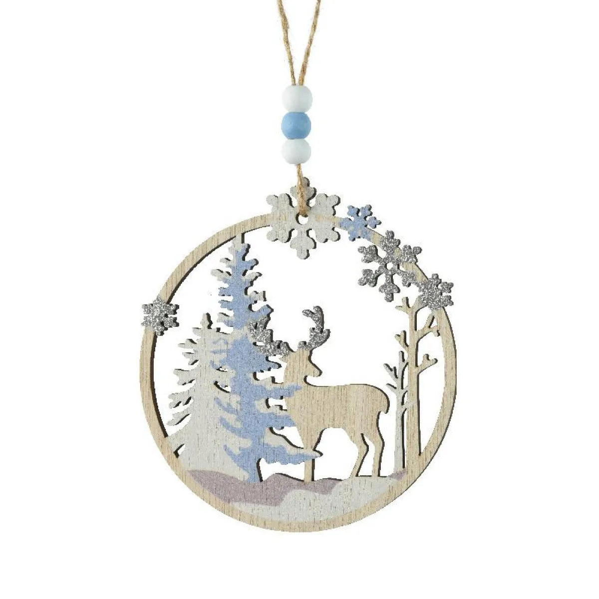 KAEMINGK Suspension de Noël en bois (D11 cm) Caribou dans les bois clair Bleu Hot