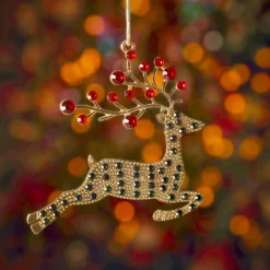 KAEMINGK Suspension de Noël en métal (H9 cm) Renne et strass Dé Or Clearance