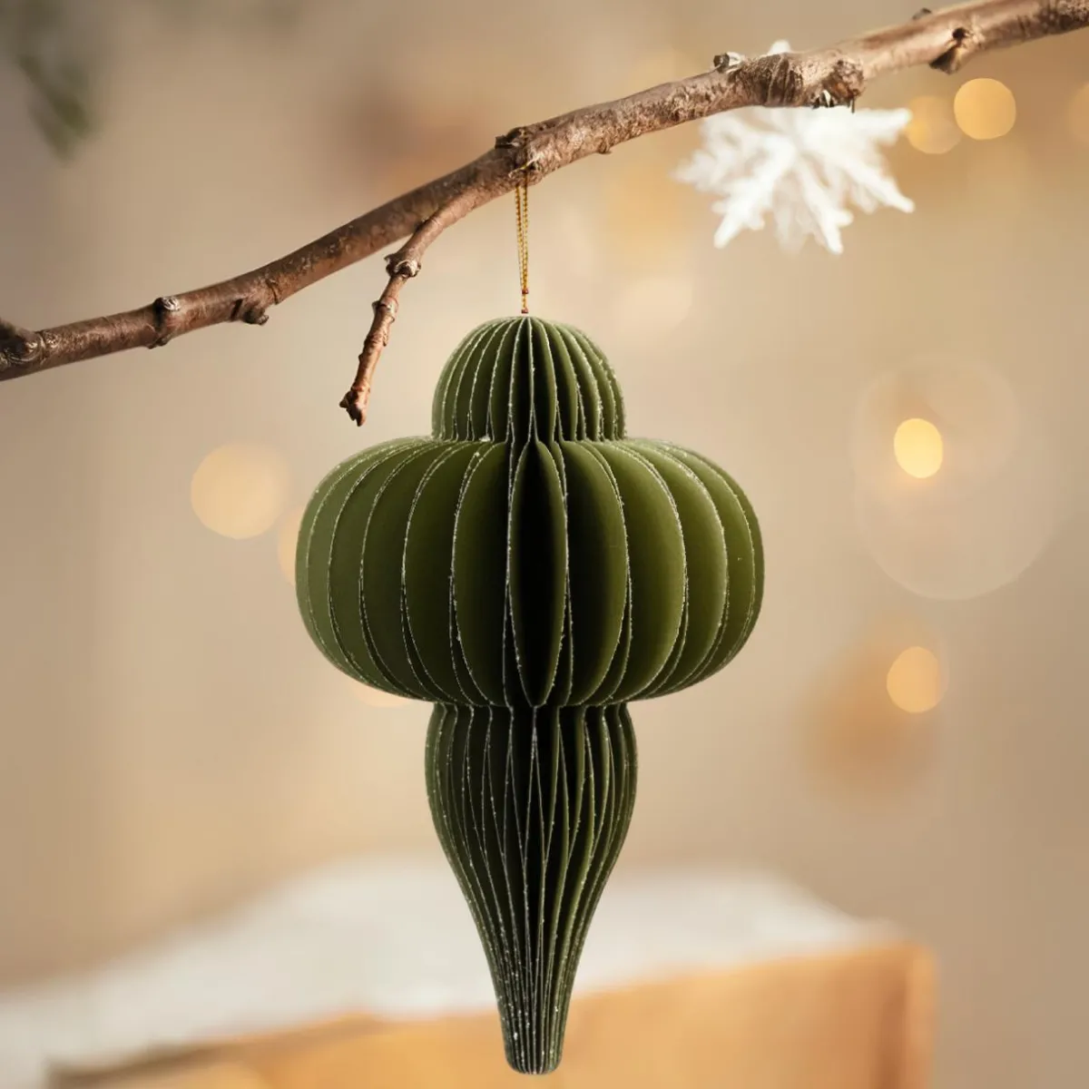 KAEMINGK Suspension de Noël en papier (H20 cm) fermeture Magnétique Vert romarin Sale
