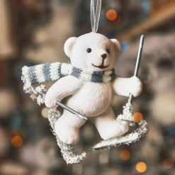 KAEMINGK Suspension de Noël en plastique floqué velours (H10 cm) Ours Albin Blanc New