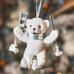 KAEMINGK Suspension de Noël floqué velours (H10 cm) Ours Quentin et gris Blanc Discount
