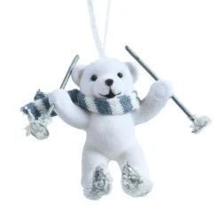 KAEMINGK Suspension de Noël floqué velours (H10 cm) Ours Quentin et gris Blanc Discount