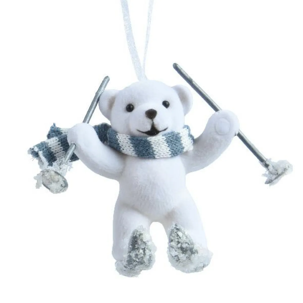 KAEMINGK Suspension de Noël floqué velours (H10 cm) Ours Quentin et gris Blanc Discount