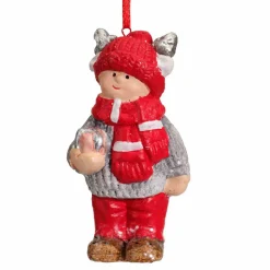 KAEMINGK Suspension de Noël terre cuite (H8 cm) Chérubin Rouge Clearance