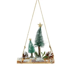 KAEMINGK Suspension en bois déco (H28 cm) Forêt enneigée, Naturel Outlet