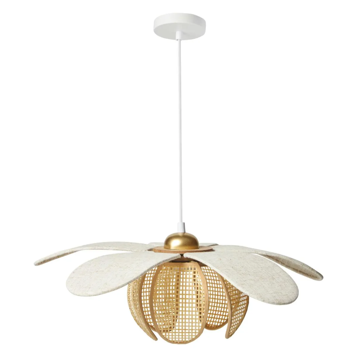 OSTARIA Suspension lin et bambou (D50 cm) Madagascar Beige New