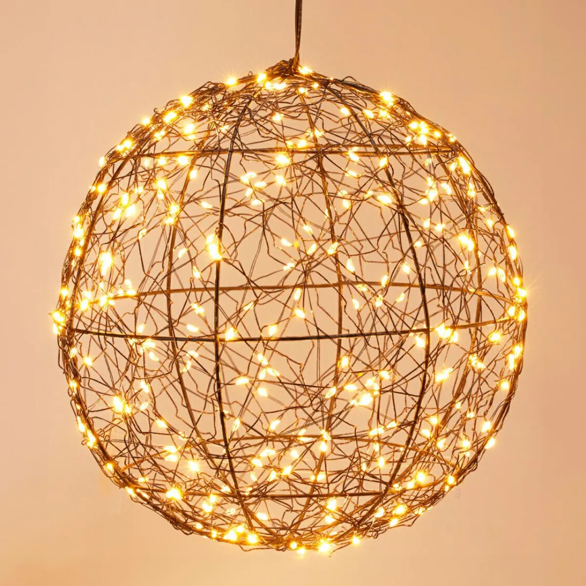 KOOPMAN Suspension lumineuse 300 micro LED (D25 cm) Lueur Polaire Noir et Blanc chaud Outlet