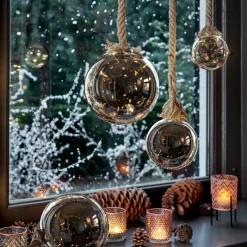 KAEMINGK Suspension lumineuse à piles 30 LED (D14 cm) Boule de Noël ambrée Blanc chaud Ambre Outlet