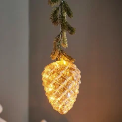 KAEMINGK Suspension lumineuse à piles 15 LED (H21 cm) Sapinette et Pomme de pin Blanc chaud Hot