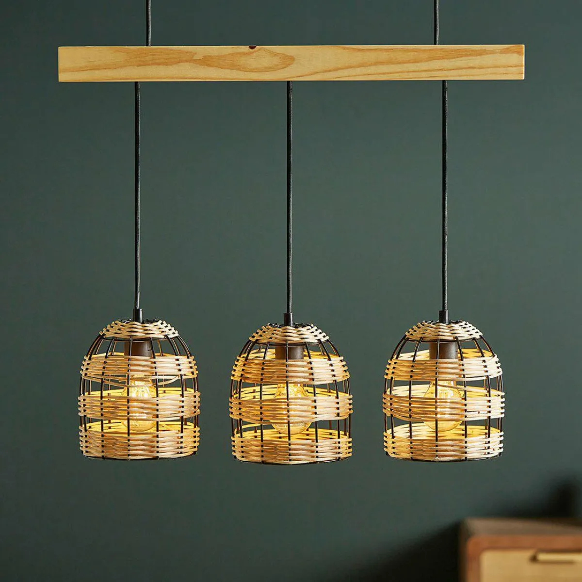 OSTARIA Suspension lumineuse bambou 3 douilles (L60 cm) Domo Naturel