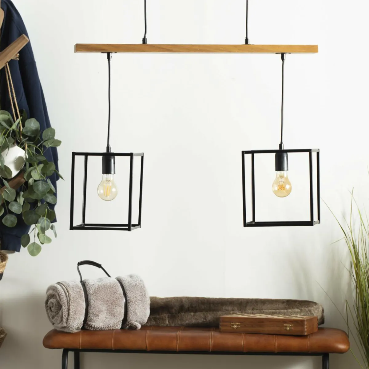 ATMOSPHERA Suspension lumineuse bois acacia (L70 x H120 cm) Edena Noir New