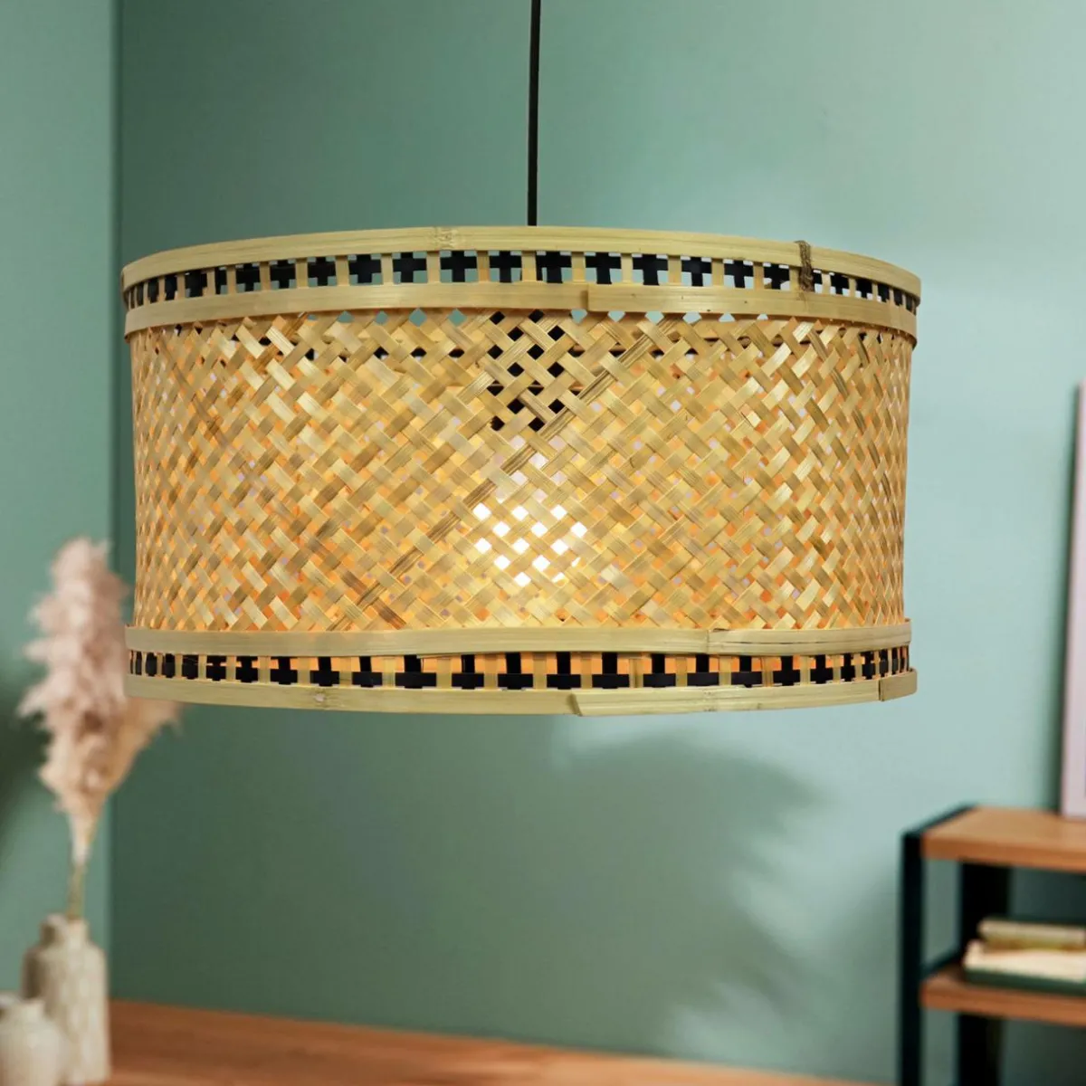 EMINZA Suspension lumineuse en bambou (D40 cm) Estepona Noir et Naturel Hot