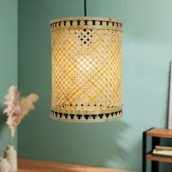 EMINZA Suspension lumineuse en bambou (H30 cm) Estepona Noir et Naturel Sale