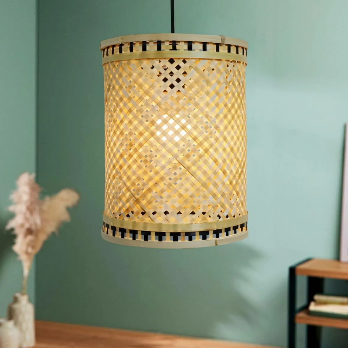 EMINZA Suspension lumineuse en bambou (H30 cm) Estepona Noir et Naturel Sale