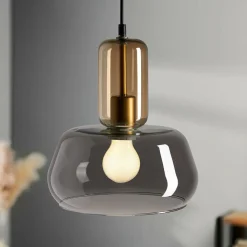 OSTARIA Suspension lumineuse en verre (D24 cm) Dulcia Noir Outlet