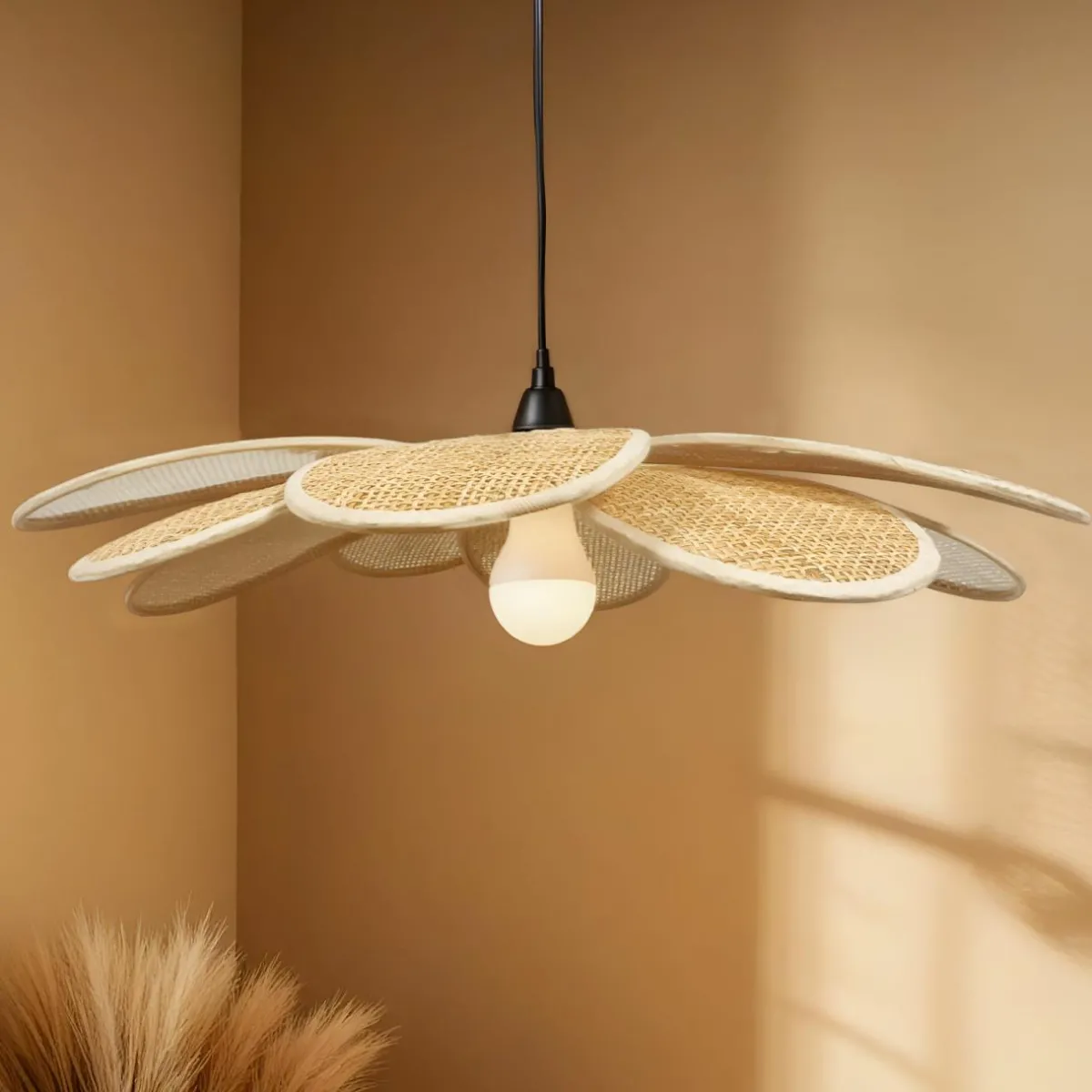 EMINZA Suspension lumineuse pétale en tissu (D58 cm) Salamanca beige et noir Naturel