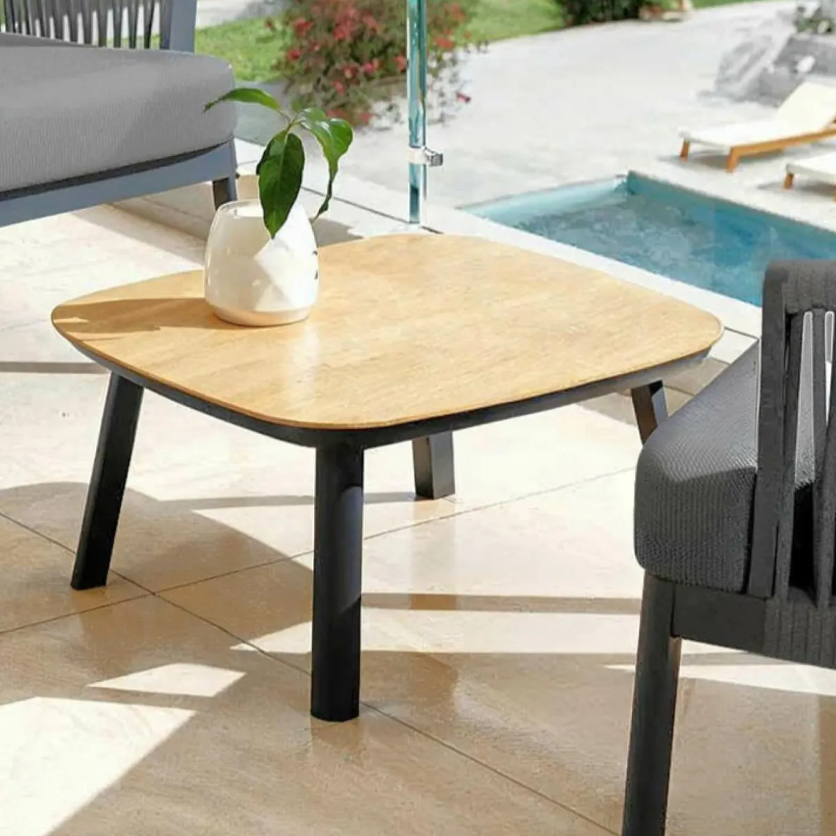 MOBELLIA Table basse de jardin carrée en aluminium Amalfi Gris Anthracite Clearance