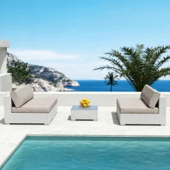 MOBELLIA Table basse de jardin carrée en résine tressée Palma Blanc Outlet