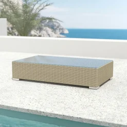 MOBELLIA Table basse de jardin rectangulaire en résine tressée Palma Gris Sale