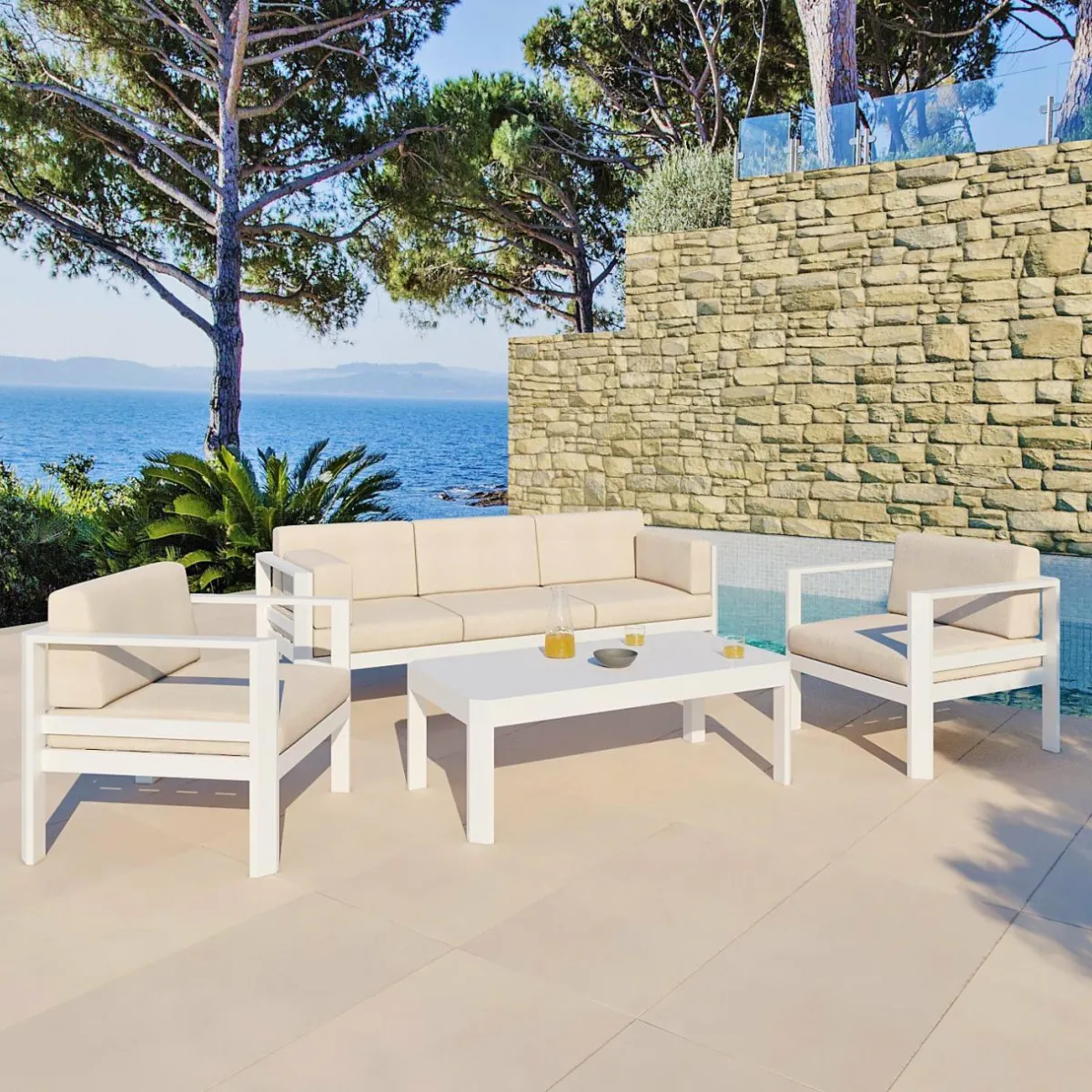 MOBELLIA Table basse de jardin rectangulaire en aluminium Ostara Blanc Clearance