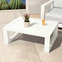 MOBELLIA Table basse de jardin rectangulaire en alumininum (94 x 72 cm) Elba Blanc Clearance