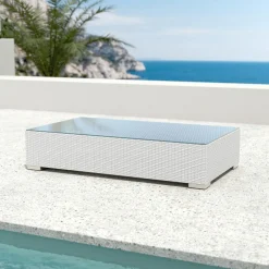MOBELLIA Table basse de jardin rectangulaire en résine tressée Palma Blanc Discount
