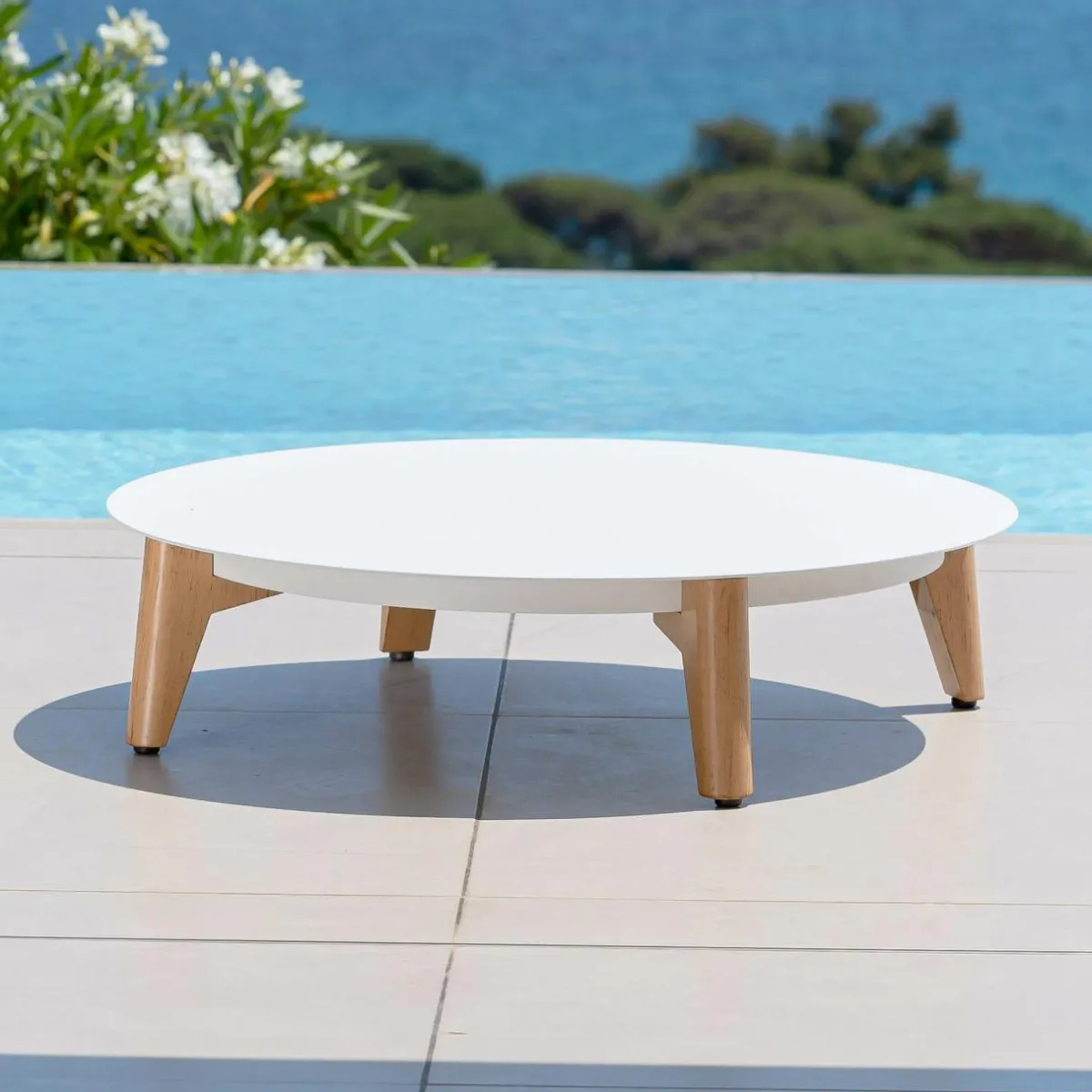 MOBELLIA Table basse de jardin ronde (D86 cm) Monte Carlo Blanc Online