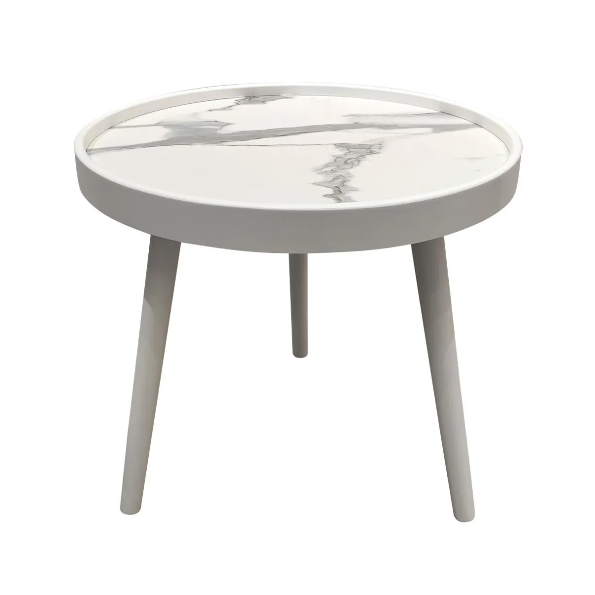 EMINZA Table basse ronde effet marbre (H43 cm) Déa Blanc Sale