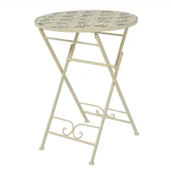 EMINZA Table bistrot ronde pliable en faïence (D58 cm) Coimbra Crème Beige Discount