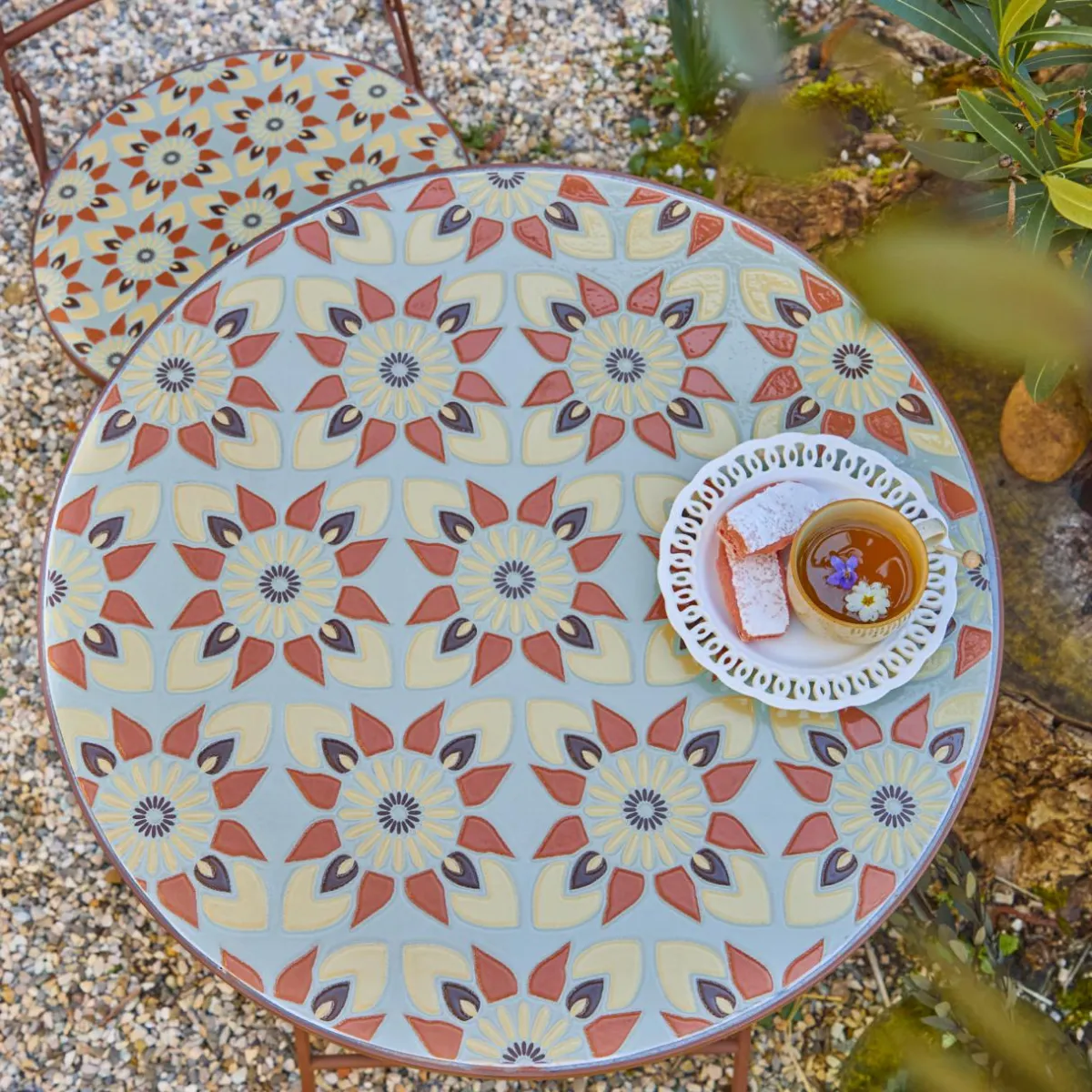 #N/A Table bistrot ronde pliable en mosaïque (D58 cm) Lyon Marron